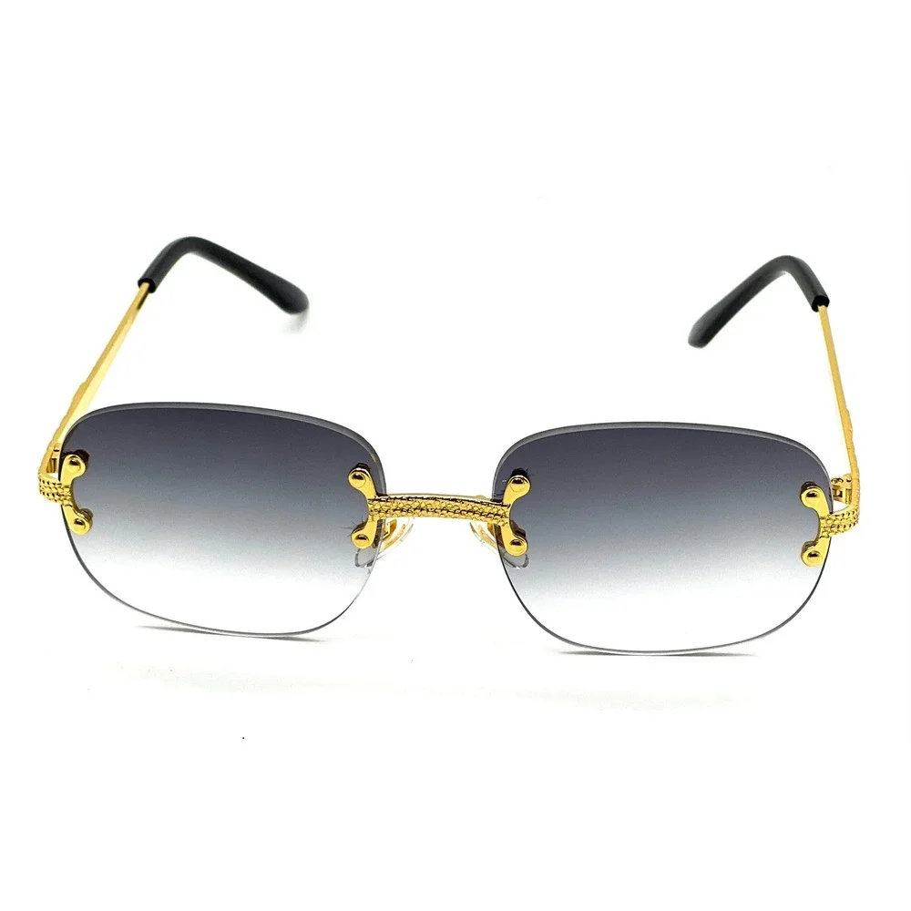 Rimless Sunglasses Men Rectangle Gold Frame Blue‎ Lens Fashion Shades